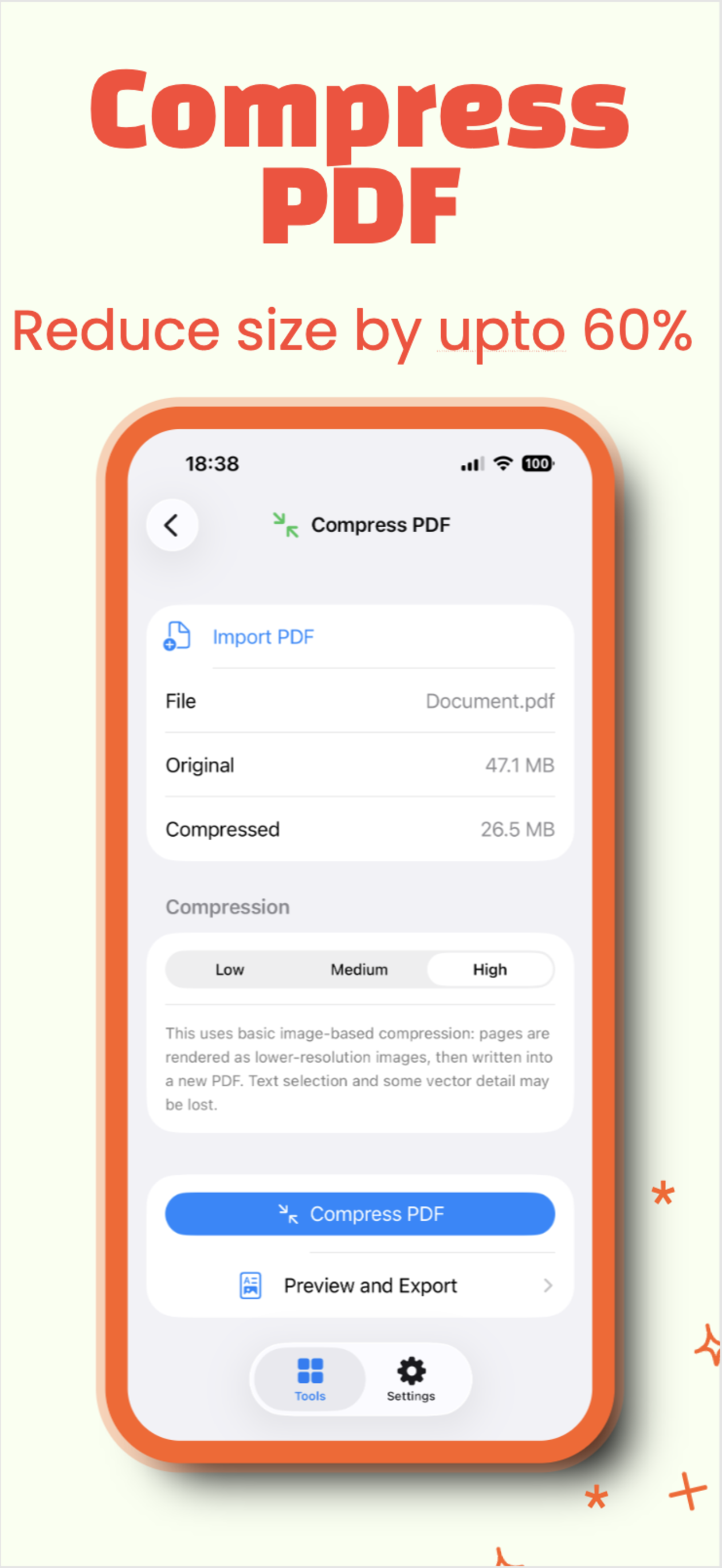 PDF Toolbox compress PDF screen