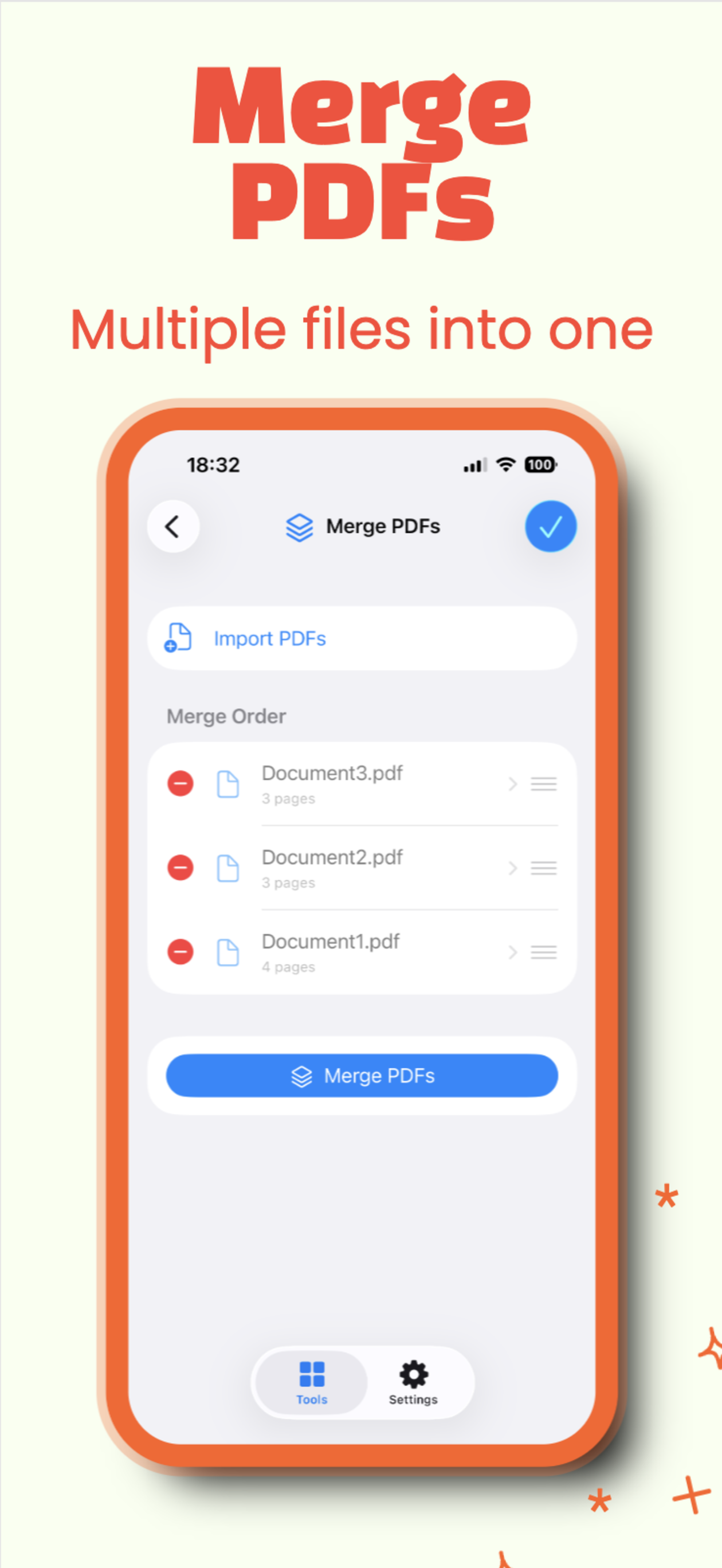 PDF Toolbox merge PDFs screen