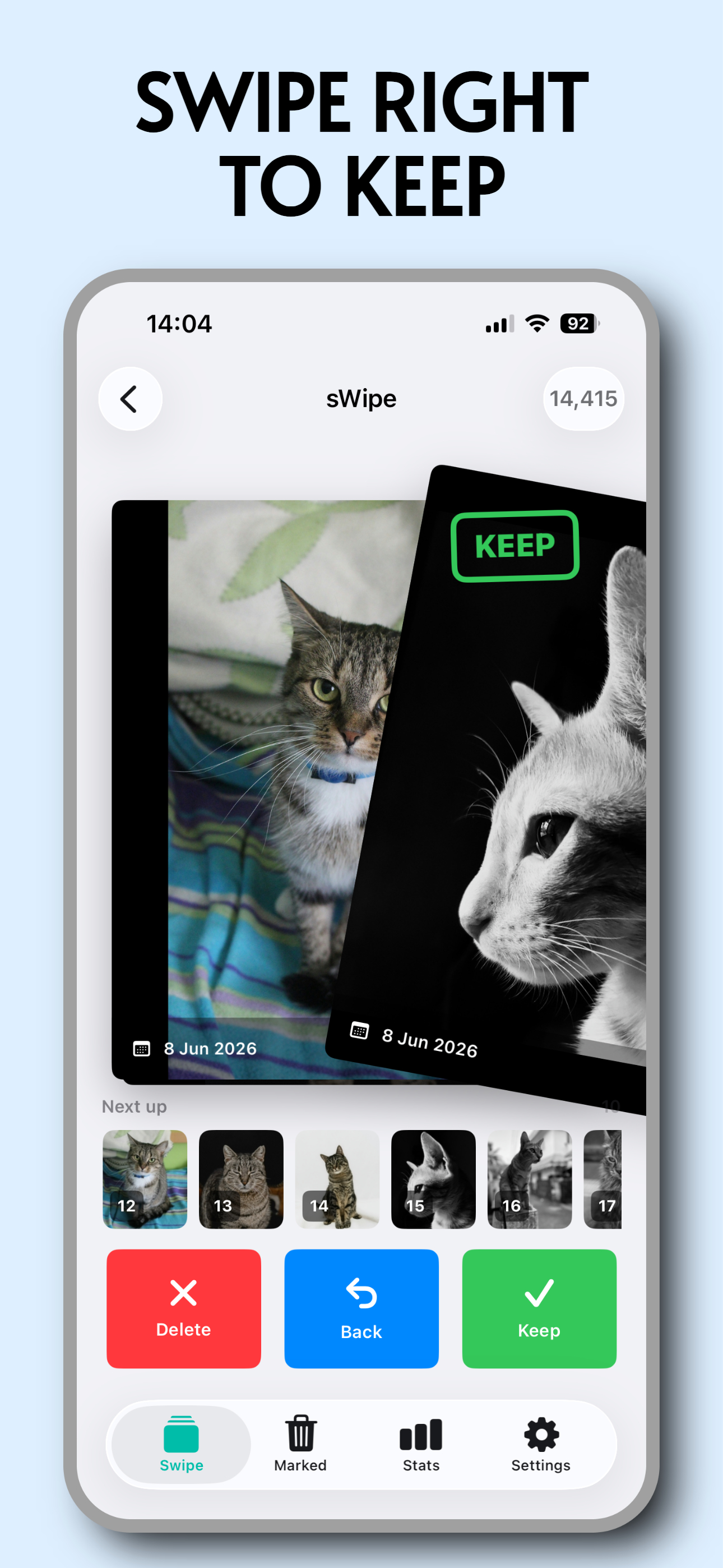sWipe keep photo screen